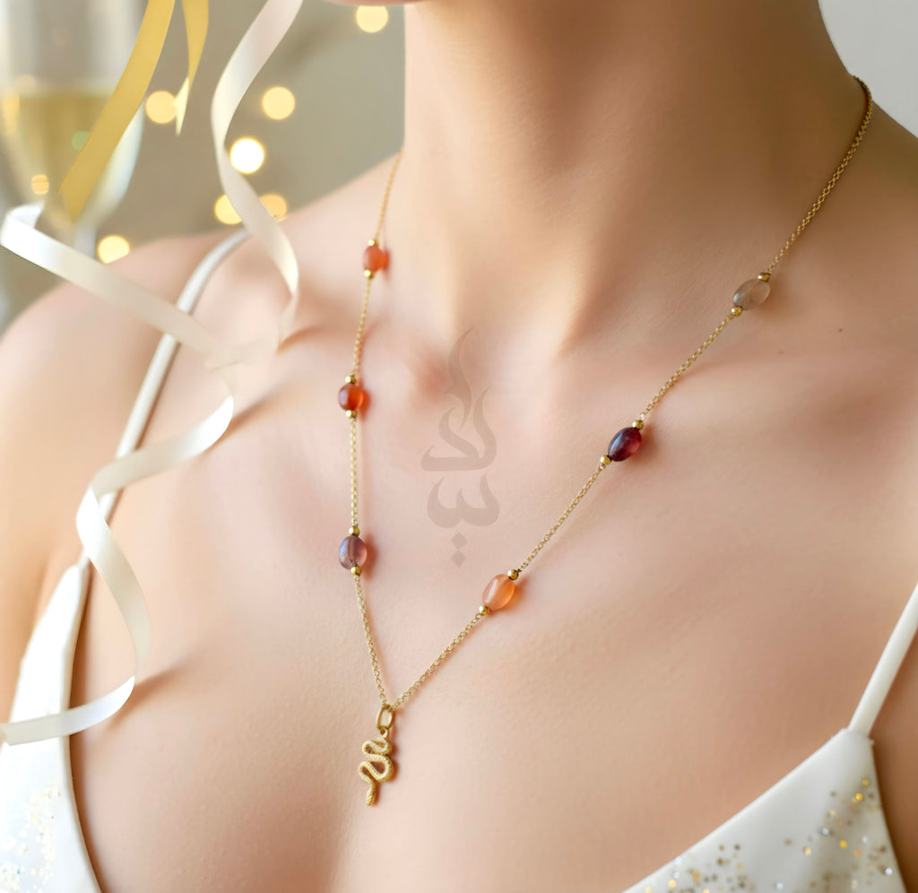 18K gold crafted with quartz stone snake pendant