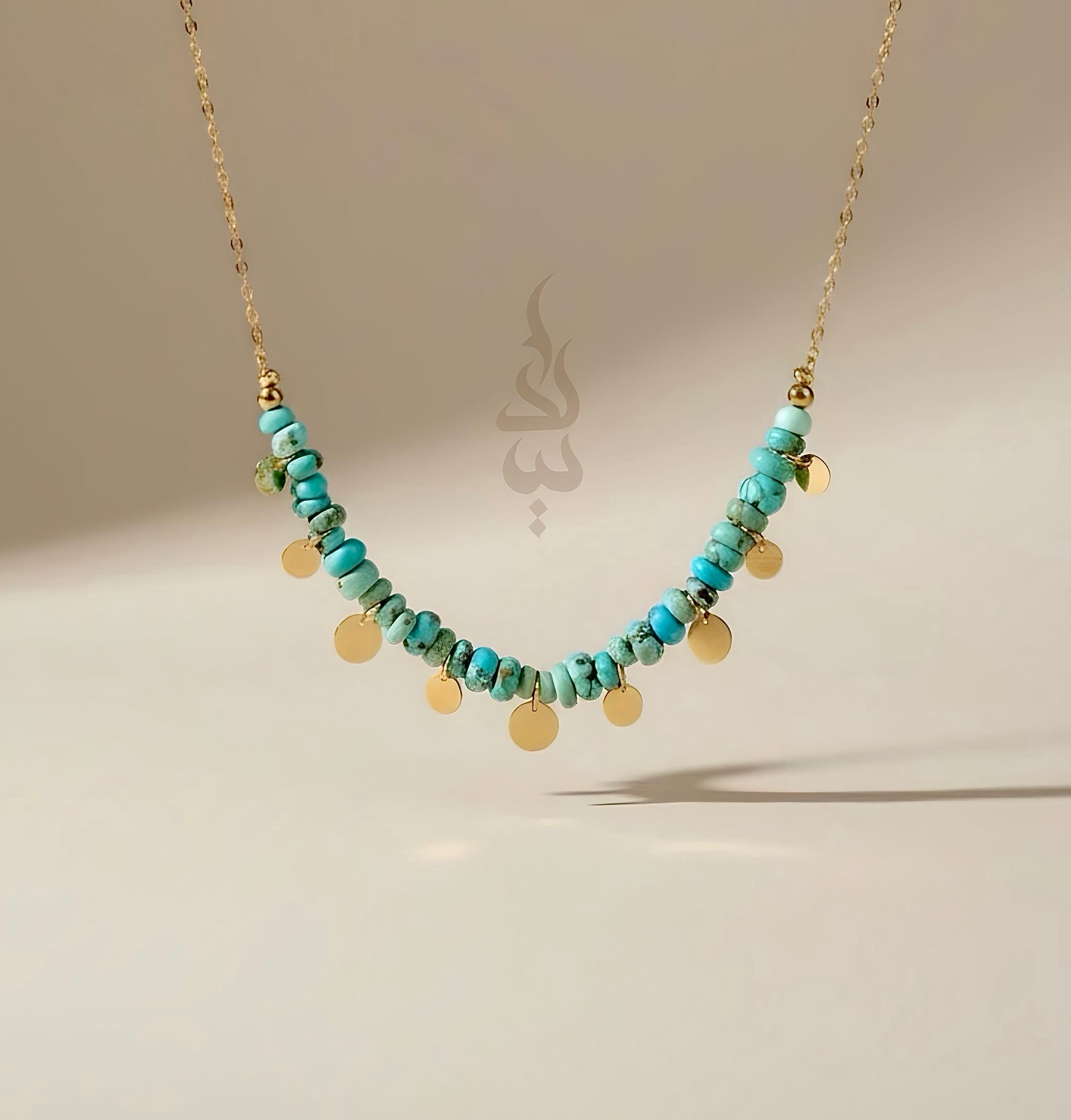 18K gold necklace crafted with authentic Neyshabur turquoise from Iran