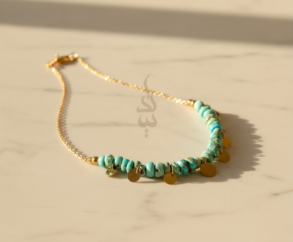 18K gold necklace crafted with authentic Neyshabur turquoise from Iran