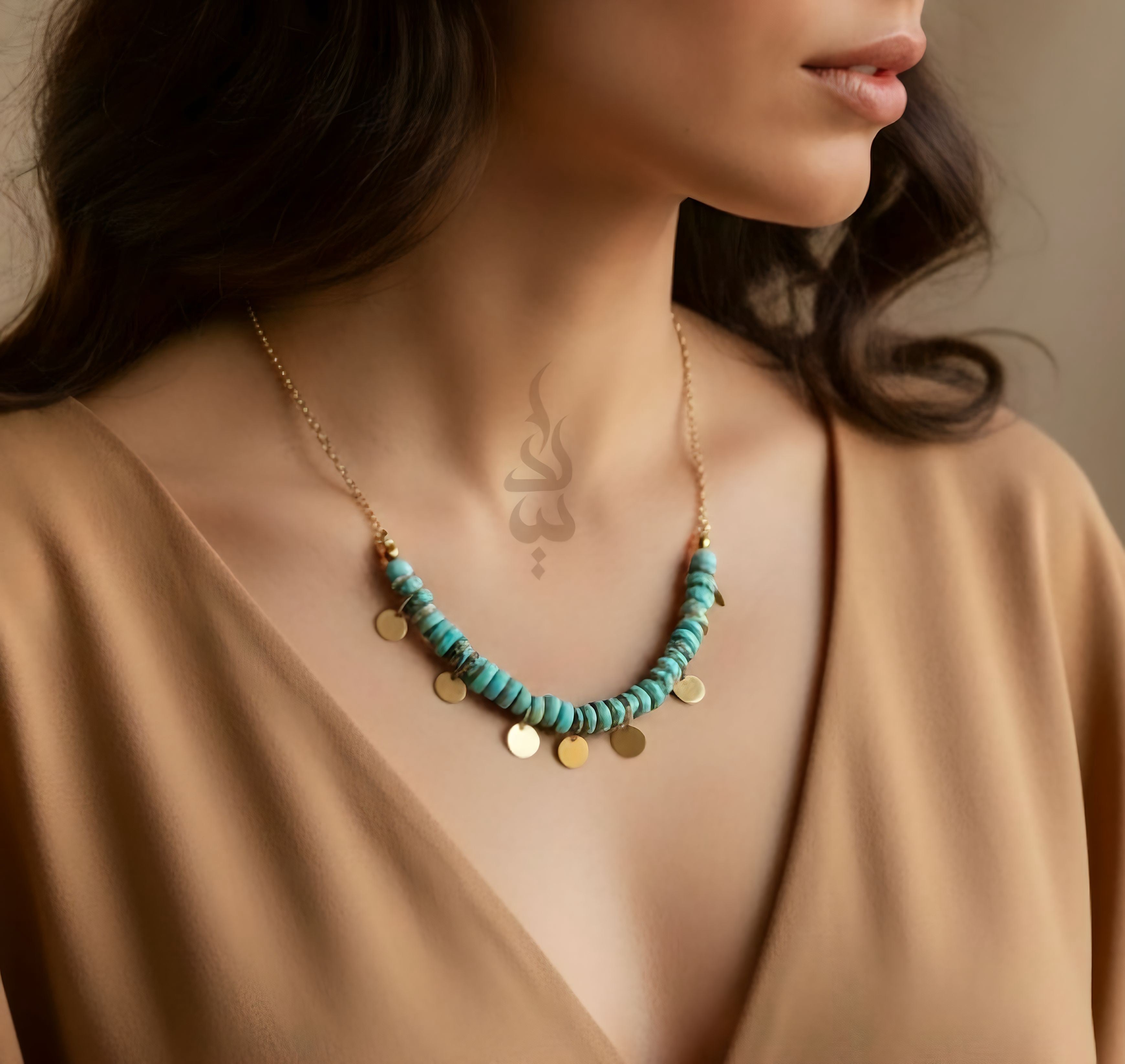 18K gold necklace crafted with authentic Neyshabur turquoise from Iran
