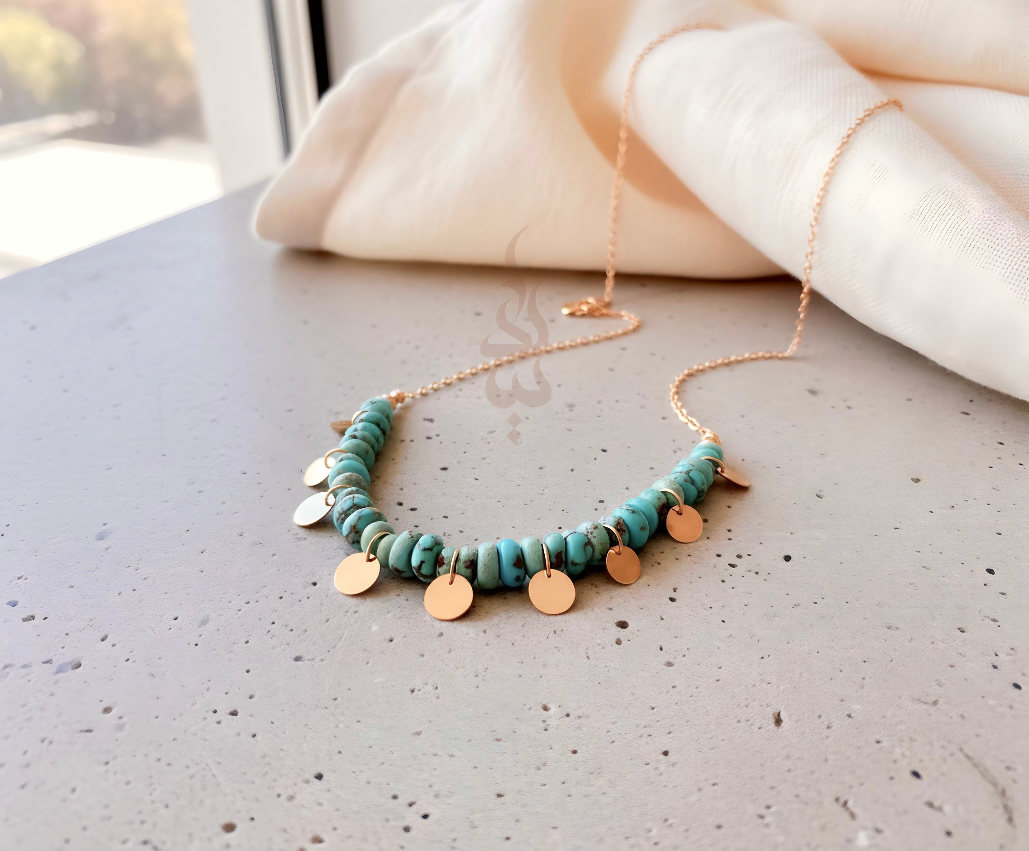 18K gold necklace crafted with authentic Neyshabur turquoise from Iran