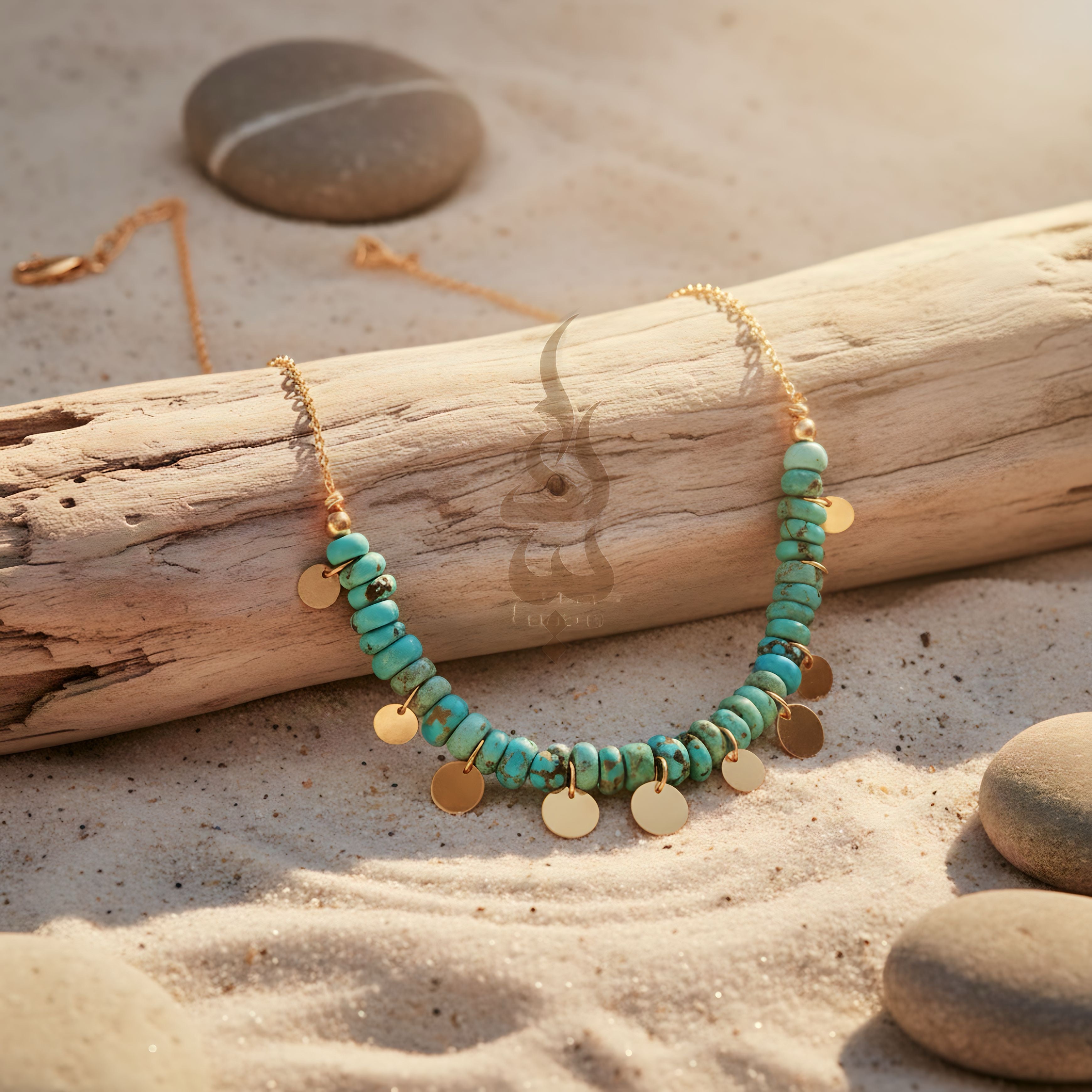 18K gold necklace crafted with authentic Neyshabur turquoise from Iran