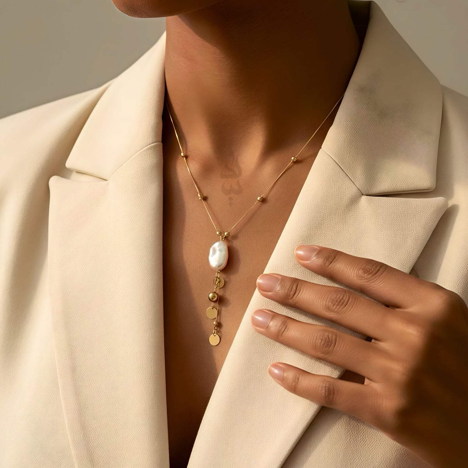 18K gold necklace with natural baroque pearl