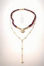 18K gold necklace crafted with ruby stones and Versace pendant - 18K gold chain with Dimond cut beads