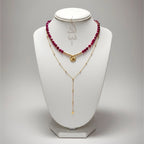 18K gold necklace crafted with ruby stones and Versace pendant - 18K gold chain with Dimond cut beads