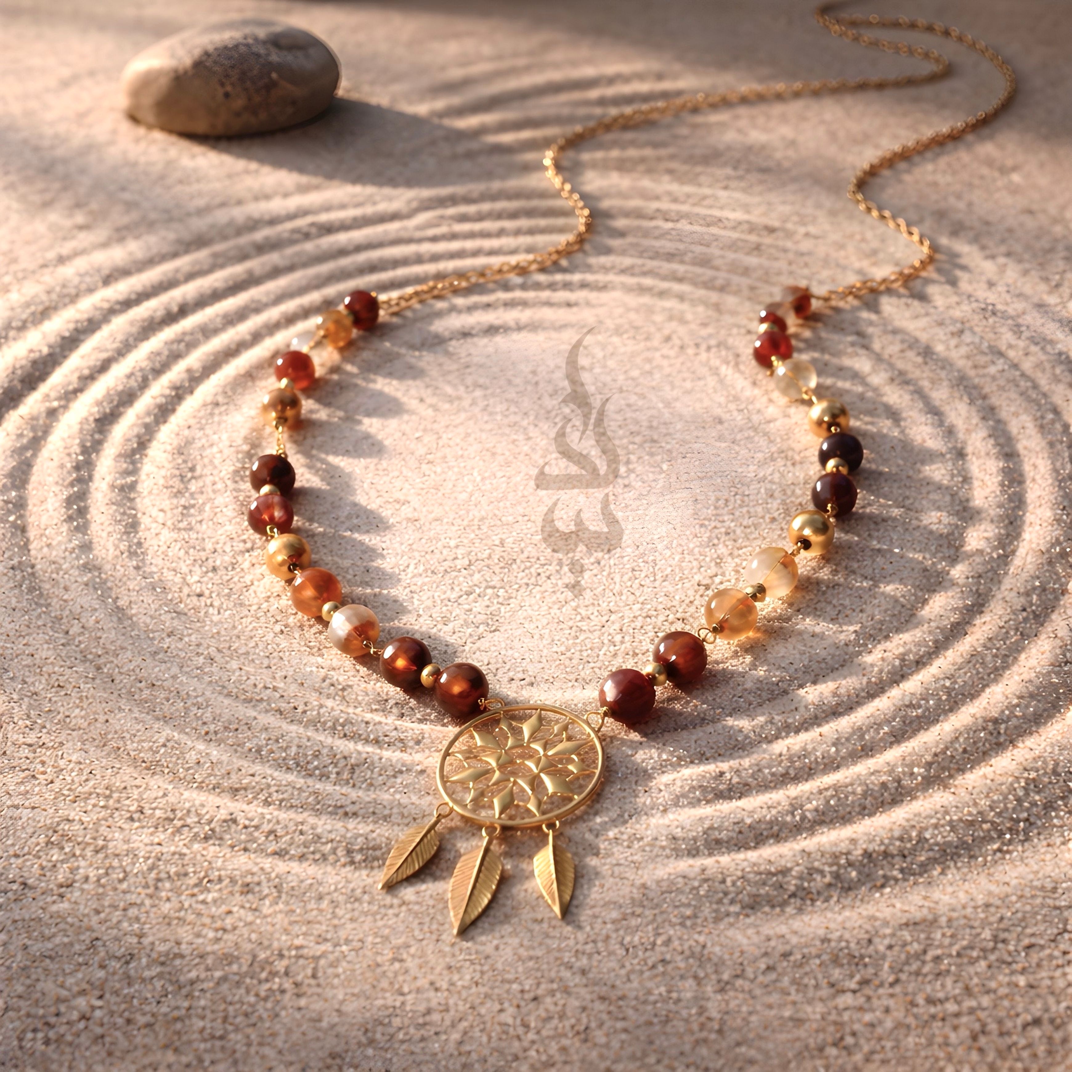 18K gold necklace with dreamcatcher pendant and carnelian stone