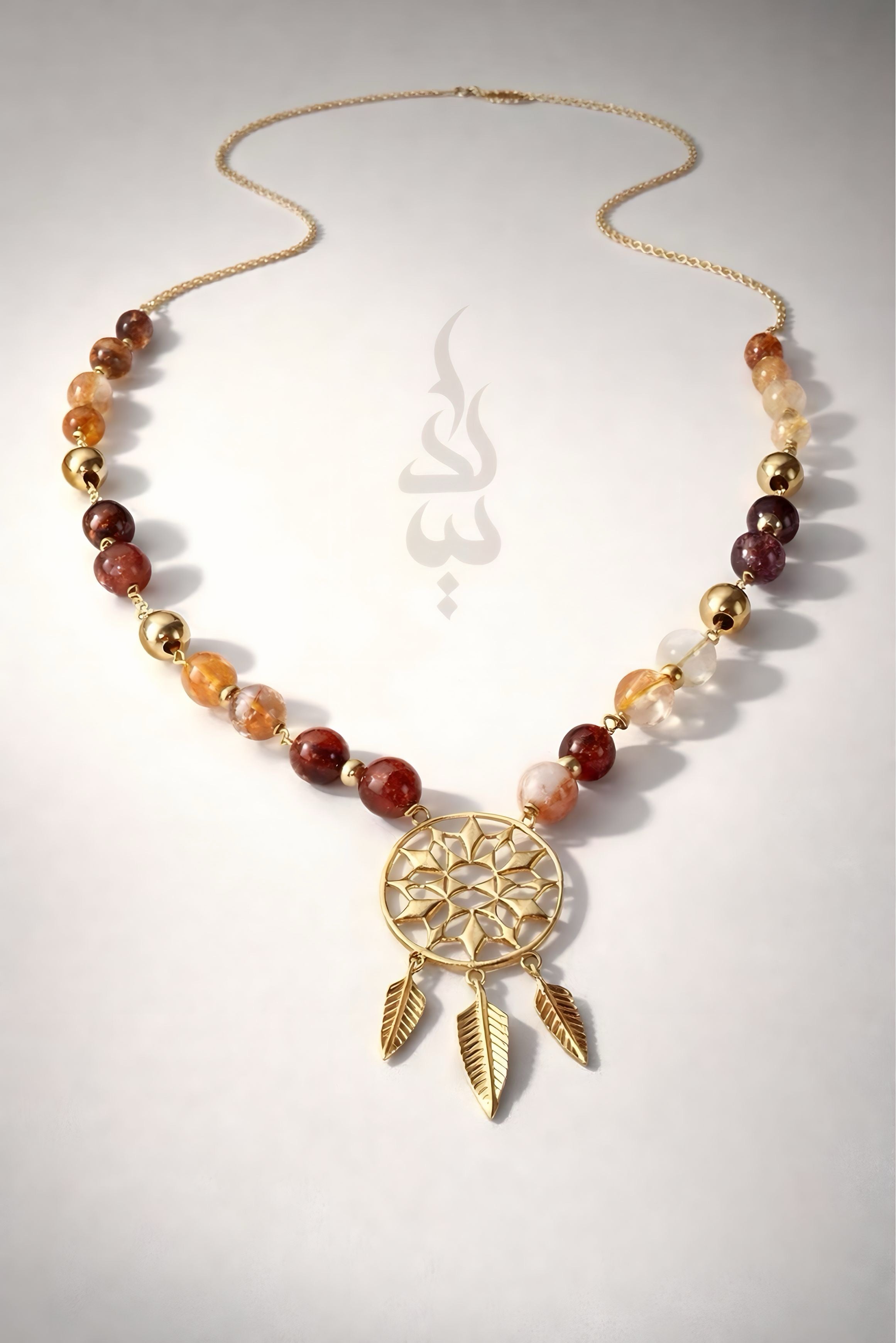 18K gold necklace with dreamcatcher pendant and carnelian stone