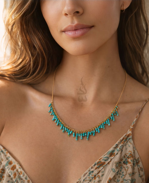 18K gold and neyshabur turquoise necklace, completely handmade