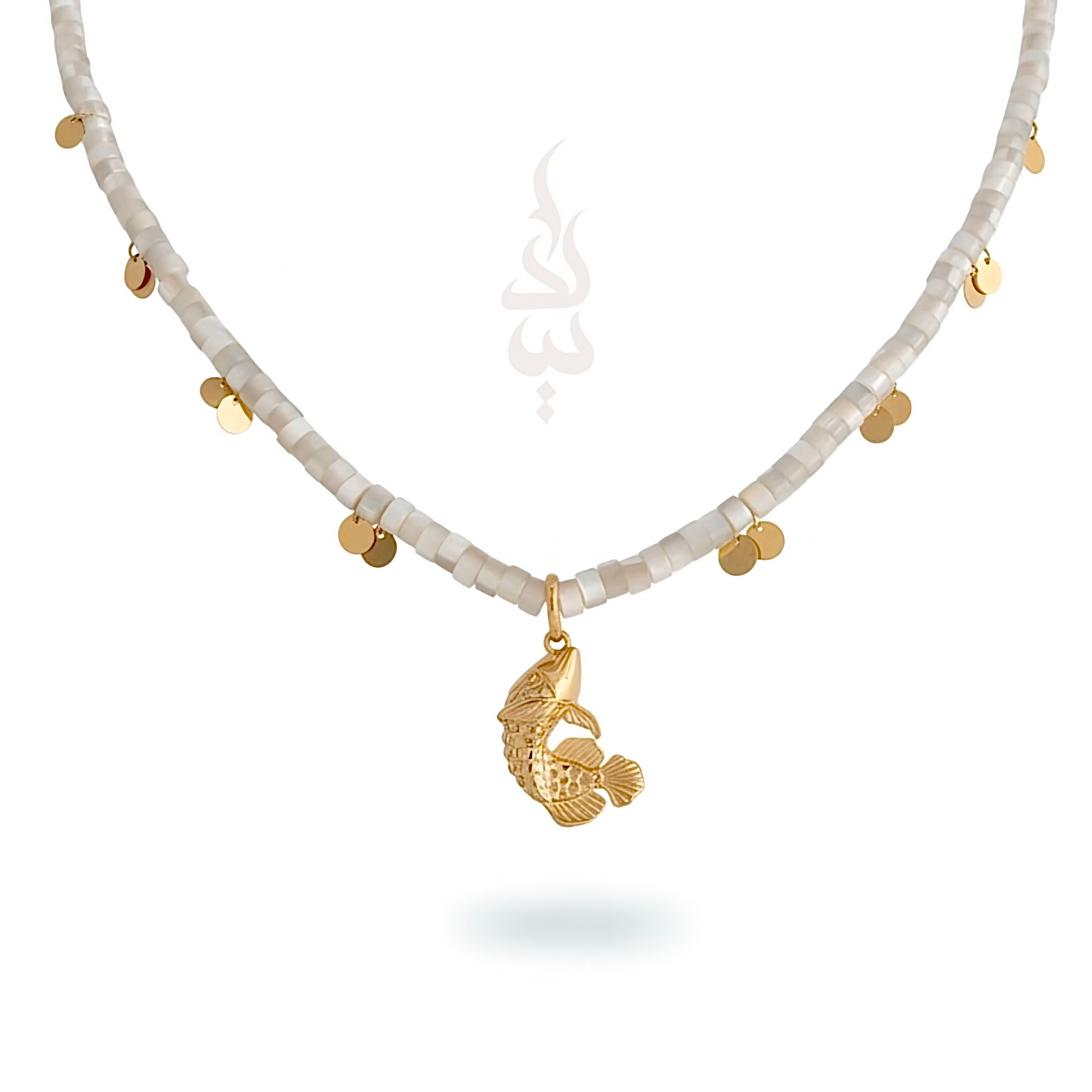 18K gold necklace with a fish pendant and shiny gold scales