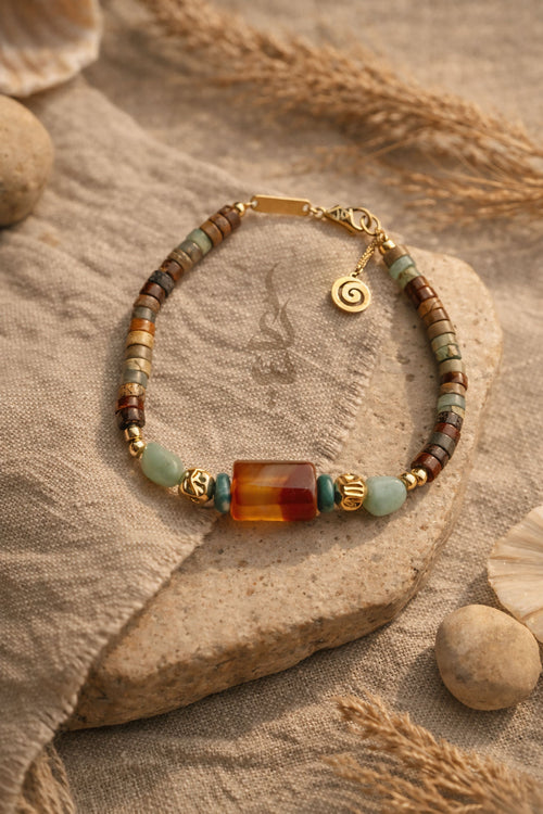 18K gold bracelet crafted with agate and jasper and neyshabur turquoise