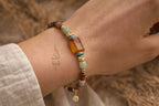 18K gold bracelet crafted with agate and jasper and neyshabur turquoise
