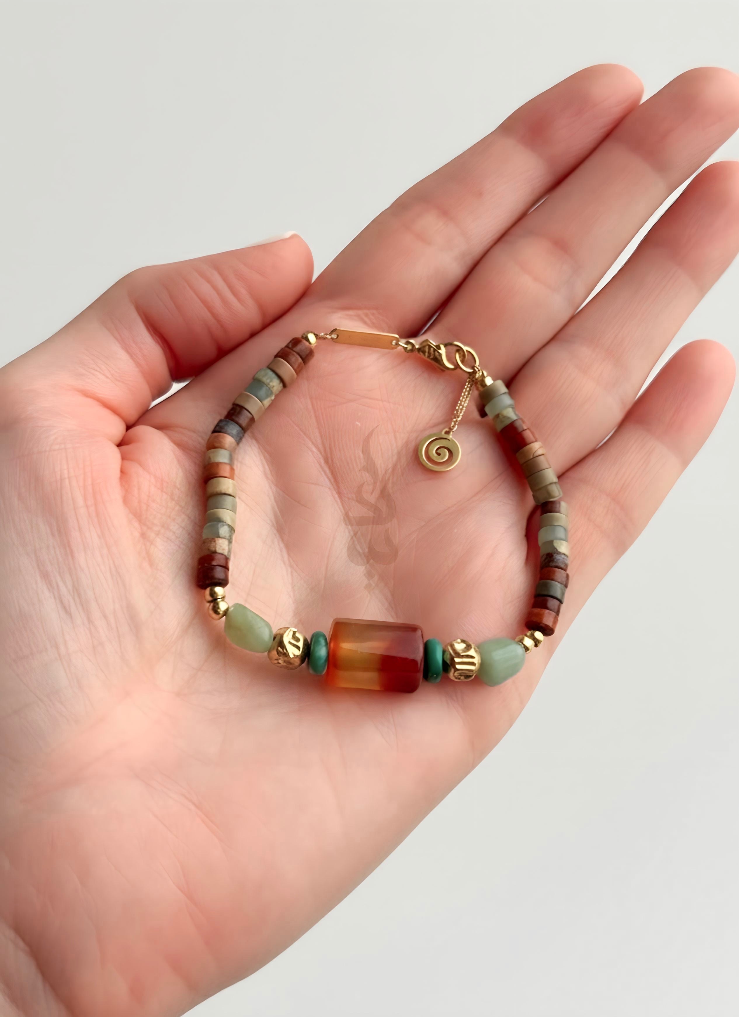 18K gold bracelet crafted with agate and jasper and neyshabur turquoise