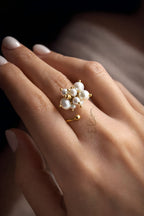 18K gold ring crafted with natural pearls