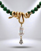 18K gold crafted with natural emerald and pearl with serpent pendant