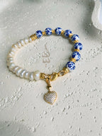 925 silver (18K gold plated) bracelet crafted with natural pearls and ceramicbeads