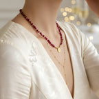 18K gold necklace crafted with ruby stones and Versace pendant - 18K gold chain with Dimond cut beads
