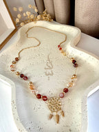 18K gold necklace with dreamcatcher pendant and carnelian stone